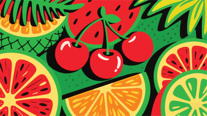 Various Fresh Fruits Rich in Vitamins Illustrator Artwork Banner Background Design Template  © art88