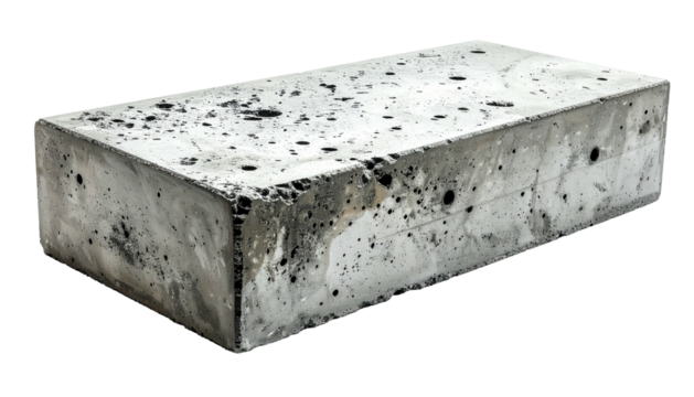 Solid concrete block, speckled, gray, rectangular