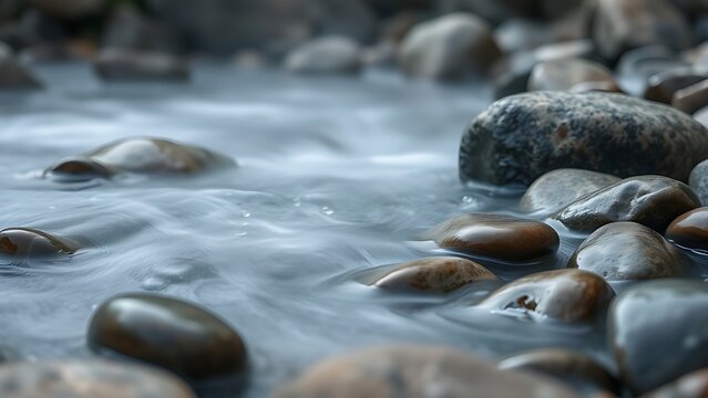 trickling. Smooth river stones by a hot spring with gentle steam. travel magazines, destination branding, designed for outdoor magazines and nature guides, used by brand managers.