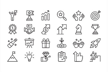 Corporate strategy and leadership vector icons for teamwork and innovation projects