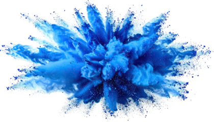 Blue explosion. Cloud of vivid powder. Isolated, black background