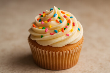 Delicious cupcake with sprinkles perfect for birthday party treats today