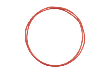 Red hand drawn circle outlining abstract form highlighting area loop transparent background design element
