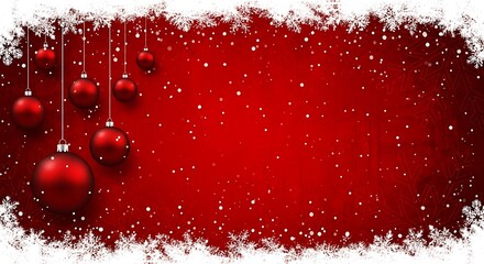 Elegant Christmas background featuring red ornaments and snow, perfect for festive designs and holiday promotions, creating a warm and inviting mood