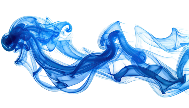 Wisp of swirling, translucent, blue smoke on a black backdrop