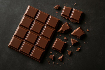 Indulge in rich dark chocolate bar with delicious broken pieces