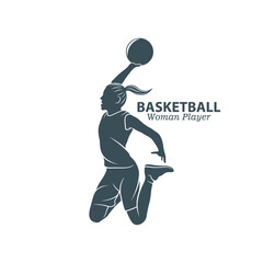 Silhouette Basketball Women Player Template Illustration. Basketball Player logo design vector