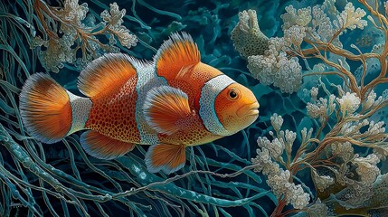 Vibrant Clown Fish Swimming Amid Colorful Coral Reef Ecosystem