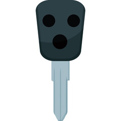 Modern Car Key With Black Fob And Silver Metal Blade Isolated On White Background With Simple Flat Design