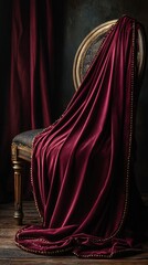 Luxurious Velvet Drapery on Antique Chair in Elegant Interior Setting
