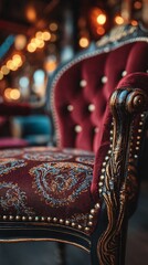 Elegant Vintage Chair with Rich Fabrics and Intricate Detailing