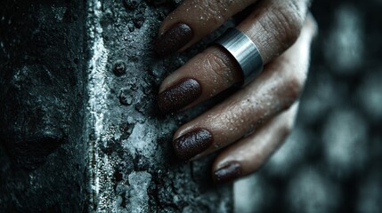 Elegant Hand with Dramatic Nail Art Posed on Textured Surface