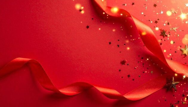 赤と金のリボンが輝く豪華なクリスマス背景