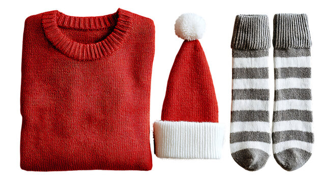 santa claus hat and sout isolated on white background