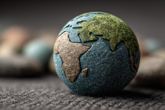 A miniature stone globe model showing Africa with world details