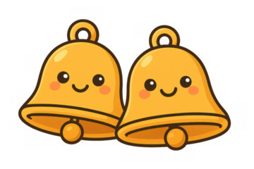 Two cute cartoon jingle bells with happy smiling faces, celebrating christmas and holiday season