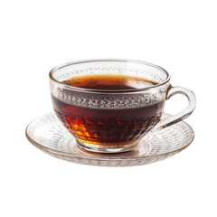 Clear glass teacup with dark amber tea png beverage png drink png hot png herbal png steam png cup png cafe png relax png teatime png transparent background image
