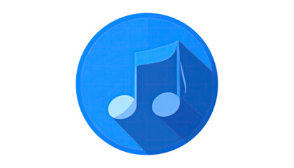 Blue circle icon with a light music note, dark shadow, plain