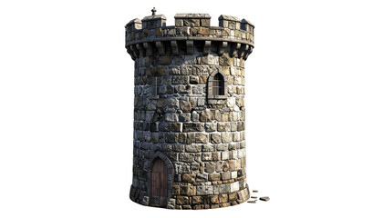 Stone tower with arched doorway and crenellations