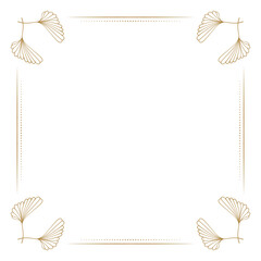 Ginkgo leaf symmetrical gold frame. Minimal elegant botanical square border for modern branding and design