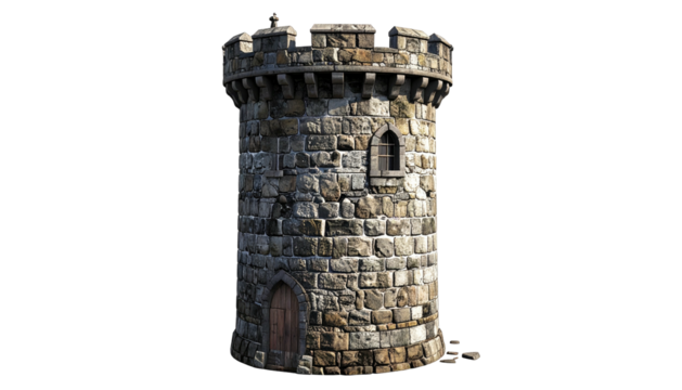 Stone tower with arched doorway and crenellations - Powered by Adobe