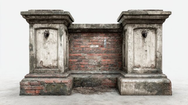 Old weathered brick wall with ornate architectural design