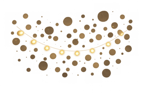 String lights with golden glowing bokeh effect, sparkling festive decoration on transparent background