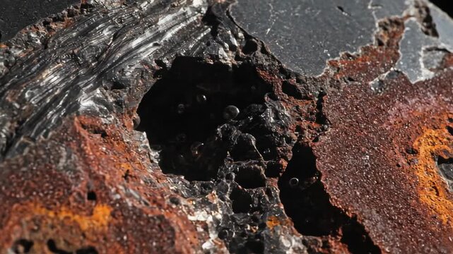 Erosion and weathering: closeup of rocky surface transitioning from smooth to textured