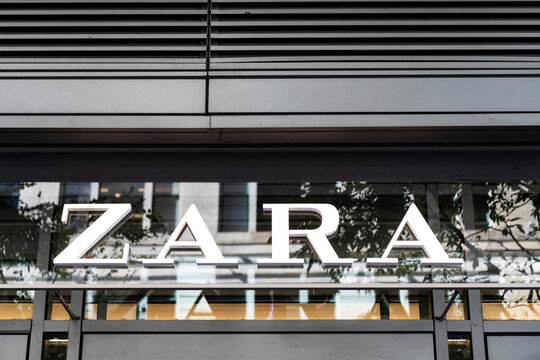 Chicago, Illinois, USA - October 08, 2024: Zara brand logo. Logo of trademark brand of fashion clothes named Zara. Logotype of Zara