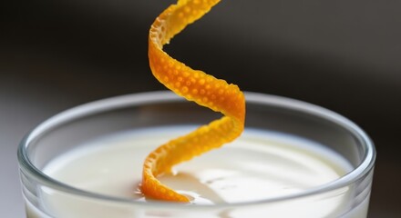 Close-up of a glass bowl with white yogurt and