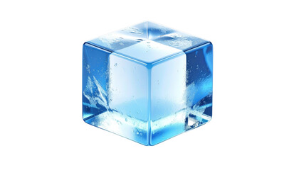 Glossy blue ice cube, internal texture, isolated