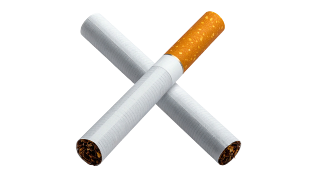 Two cigarettes crossed, filters and tobacco visible