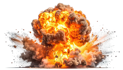 Fiery explosion with smoke against a dark background