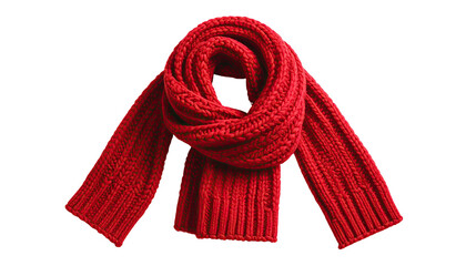 Red knitted scarf, elegantly draped on a black background