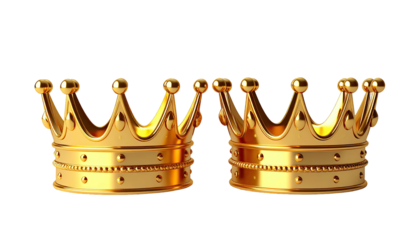 Twin golden crowns shimmer against a stark black background