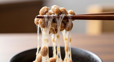 Close-up of mozzarella cheese being pulled with