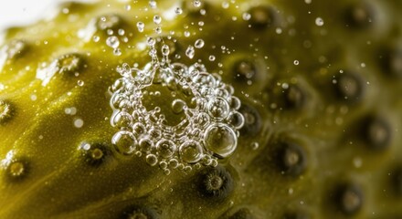 Close-up of pickled cucumber with bubbles on its