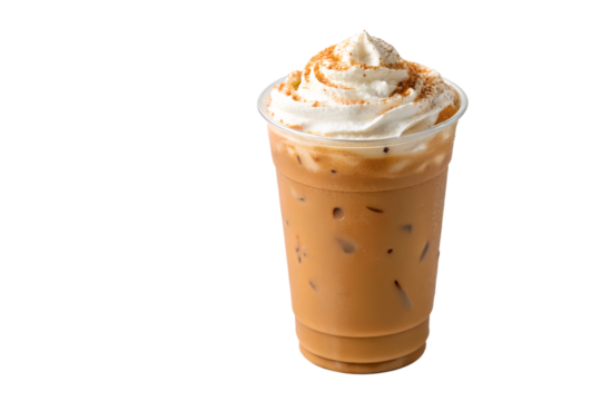 Iced Pumpkin Spice Latte with Whipped Cream PNG | Fall Coffee Drink Isolated on Black
