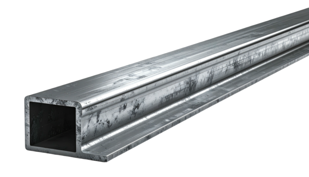 Metal beam, rectangular shape, silvery, industrial isolated