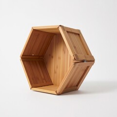 Hexagonal wooden storage box with foldable sides