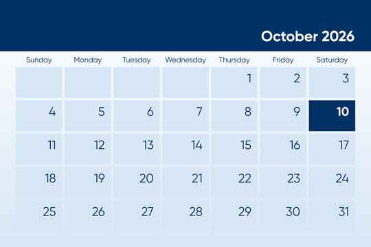 10 October 2026 calendar day design. It shows 2026 October 10 date calendar page