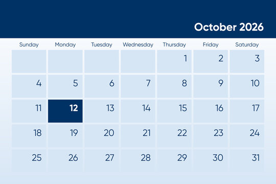 12 October 2026 calendar day design. It shows 2026 October 12 date calendar page