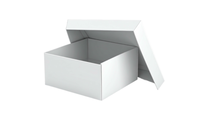 Clean white box with a hinged lid slightly ajar