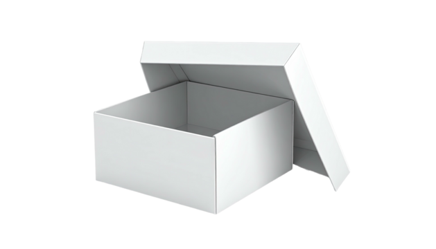 Clean white box with a hinged lid slightly ajar