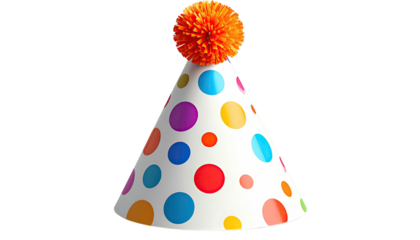 Party hat white, dotted, with an orange pompom on top