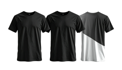 Three plain t-shirts, front and back view, dark and light