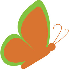Orange and green butterfly illustration with transparent background and simple design suitable for graphic elements