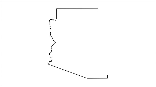 Arizona map outline drawing animation on white background with simple border sketch effect