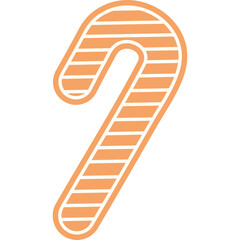 Orange And White Striped Candy Cane Icon With Outline On Transparent Background Ideal For Holiday And Festive Designs