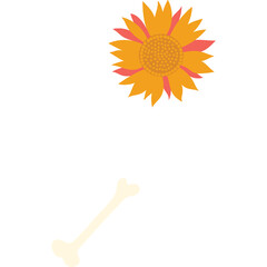 Orange and yellow sunflower illustration with a cream colored bone graphic on a transparent background suitable for children's themes and creative designs